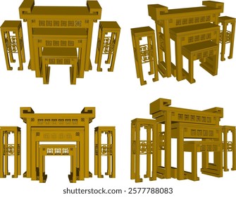 vector sketch of traditional ethnic vintage classic worship wooden table furniture offering 