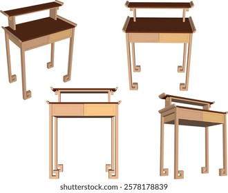 vector sketch of traditional ethnic vintage classic worship wooden table furniture offering 