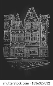 Vector sketch of traditional old belgian urban architecture