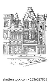 Vector sketch of traditional old belgian urban architecture