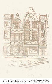 Vector sketch of traditional old belgian urban architecture