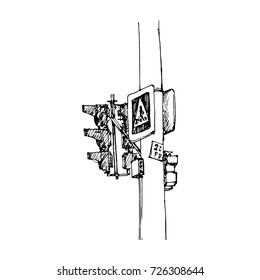 Vector sketch of traffic lights, hand drawn urban illustration