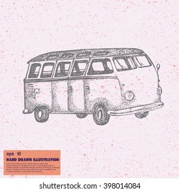 Vector sketch of transporting van. Hand drawn illustration in dot art style.