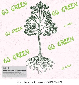Vector sketch of tree. Hand drawn illustration ECO FRIENDLY. Ecology concept Go Green