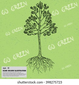 Vector sketch of tree. Hand drawn illustration ECO FRIENDLY. Ecology concept Go Green