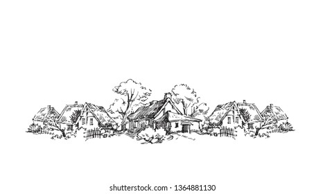 Vector sketch of trees and plants. Hand drawn vector landscape.