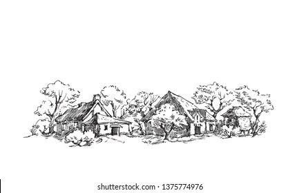 Vector sketch of trees and plants. Hand drawn vector landscape.