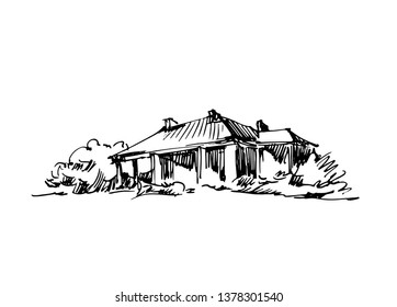 Vector sketch of trees and plants. Hand drawn vector landscape.