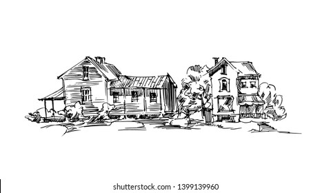 Vector sketch of trees and plants. Hand drawn vector landscape.