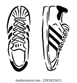 vector sketch of trendy youth shoes with a natural, hand-drawn design drawing style