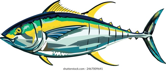 vector sketch of the Tuna fish in the water