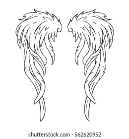 Vector sketch of two big white wing fantasy style tattoo.