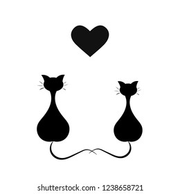 Vector sketch of two black cats in love in a flat minimalist style for your promotions, cards, design, advertising