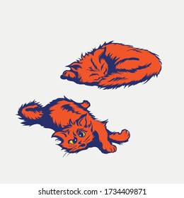 vector sketch of two ginger lying cats