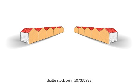 Vector sketch of two rows of houses