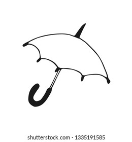 Vector sketch umbrella on white background. Pencil hand draw illustration. Baby graphic abstract doodle