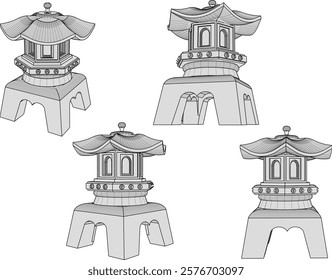 Vector sketch of unique classic vintage Chinese traditional garden lamp decoration