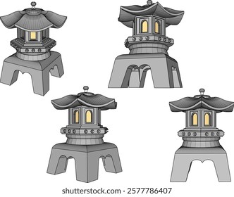 Vector sketch of unique classic vintage Chinese traditional garden lamp decoration