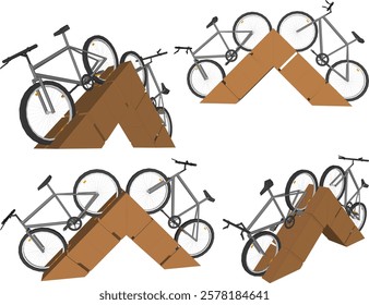 vector sketch of a unique wooden bicycle parking area for placement in the garden