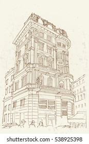 vector sketch of urban scene in Rome. Italy. Retro style.