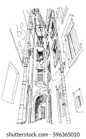 vector sketch of urban scene in Zadar. Croatia.