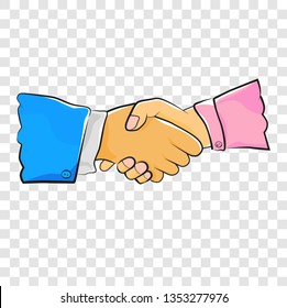 Vector Sketch Sketch, Using Blue Tuxedo Man and Pink Blouse Woman Hand shaking, at Transparent Effect Background
