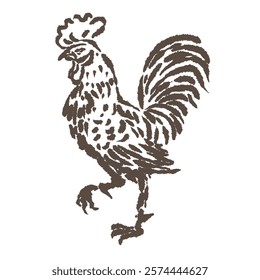 Vector sketch of a very brave rooster with a unique vintage style design