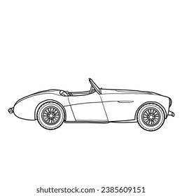 Vector sketch of vintage American Sport classic car design illustration, outline sport retro car design illustration hand drawn sketch side view, isolated on white background