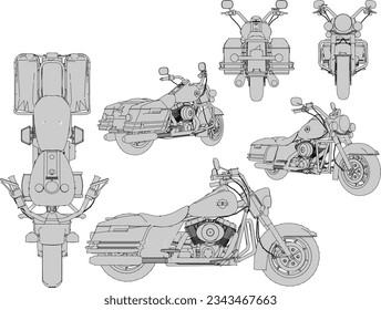 Vector sketch of vintage classic big motorbike for patrol on the road