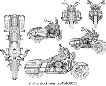 Esbozo vectorial de la motocicleta clásica vintage para patrullar en la carretera