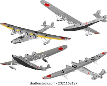 Vector sketch of vintage classic old airplane floating in sea for battle