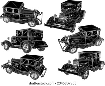 Vector sketch of vintage classic old car design illustration for collection in museum
