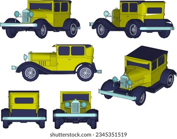 Vector sketch of vintage classic old car design illustration for collection in museum