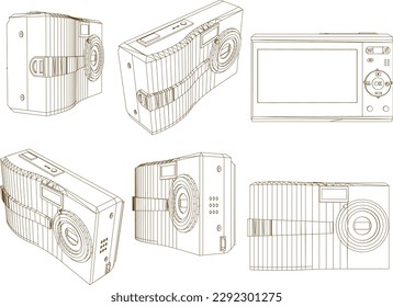 Vector sketch of vintage digital camera illustration