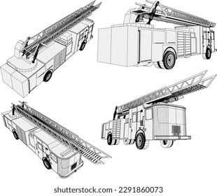 Vector sketch of vintage fire engine illustration
