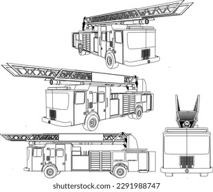 Vector sketch of vintage fire engine illustration