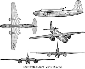 Vector sketch of vintage old classic airplane flying in sea for battle