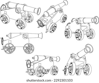 Esbozo vectorial de la ilustración vintage cannon canon