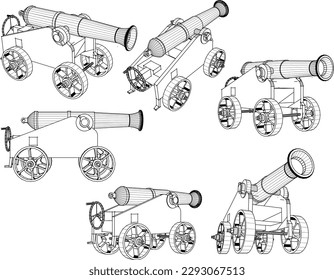 Esbozo vectorial de la ilustración vintage cannon canon