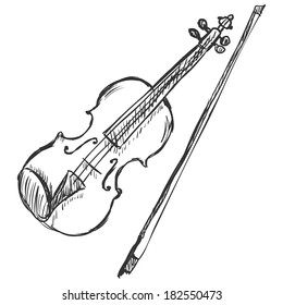 Vector Sketch Violin with Fiddle-bow 