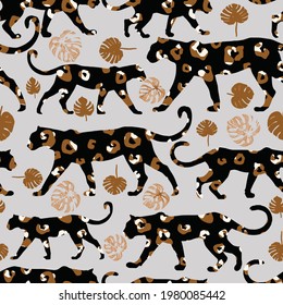Vector sketch of walks leopard.Seamless leo pattern.Animal print.