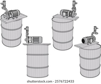 vector sketch of a water pump design on a barrel