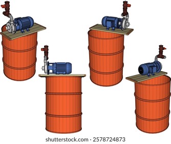 vector sketch of a water pump design on a barrel