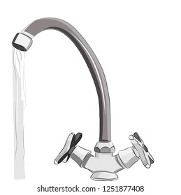 vector sketch of water tap with running out water jet