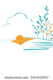Vector sketch of water tree and sun