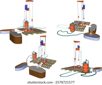 vector sketch of Water Well Drilling Machine design for digging clean water sources in the ground