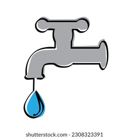vector sketch watertap and drop single one line art, continuous 
