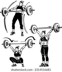 vector sketch of the weightlifter doing snatch 