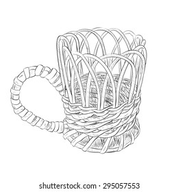 Vector sketch of wicker cup. Hand draw illustration.