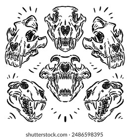 vector sketch of a wild animal skull head with a unique retro and vintage tattoo style design